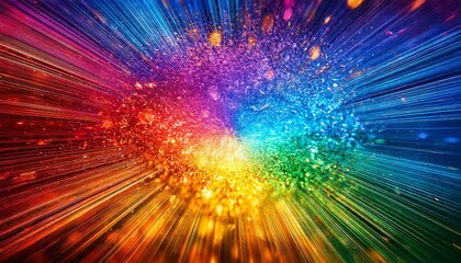  A radiant rainbow of glitter in a burst pattern, creating a colorful, energetic effect. 