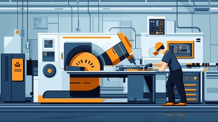 illustration of an industrial designer at work in flat colors and stylized style