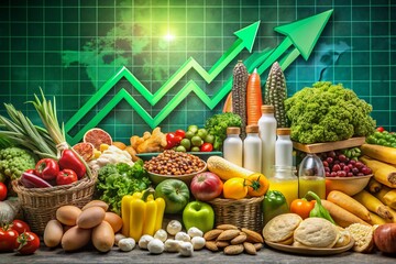 Bullish Green Stock Market Photography: Day Trading Volume Chart with Upward Arrow Highlighting Optimal Buying Hours for Investors and Traders in Financial Markets
