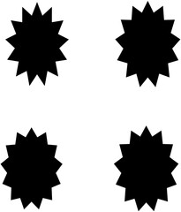 set of vector black stickers in the form of a multi-pointed star, sunburst badges, discount tags.