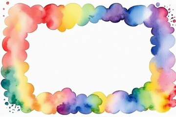 Fototapeta premium A colorful abstract rainbow frame with a vibrant design featuring flowers, clouds, and a bright sky Perfect for summer, spring, and holiday-themed cards or celebrations
