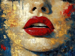 Abstract close-up of red lips on textured background.
