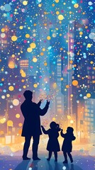 Obraz premium Family Celebrating with Confetti