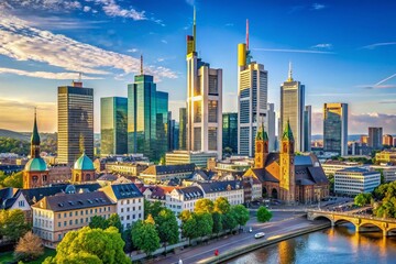 Fototapeta premium Captivating Architectural Photography of Office Buildings in Frankfurt: A Stunning Blend of Modern Design and Urban Landscape Showcasing Iconic Skyscrapers and Innovative Structures