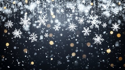 Small Light Snow Flakes Falling on Black Background
