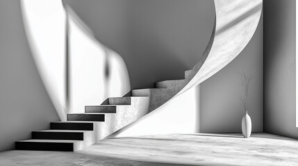 Minimalist 3D model of a modern staircase in a monochrome palette