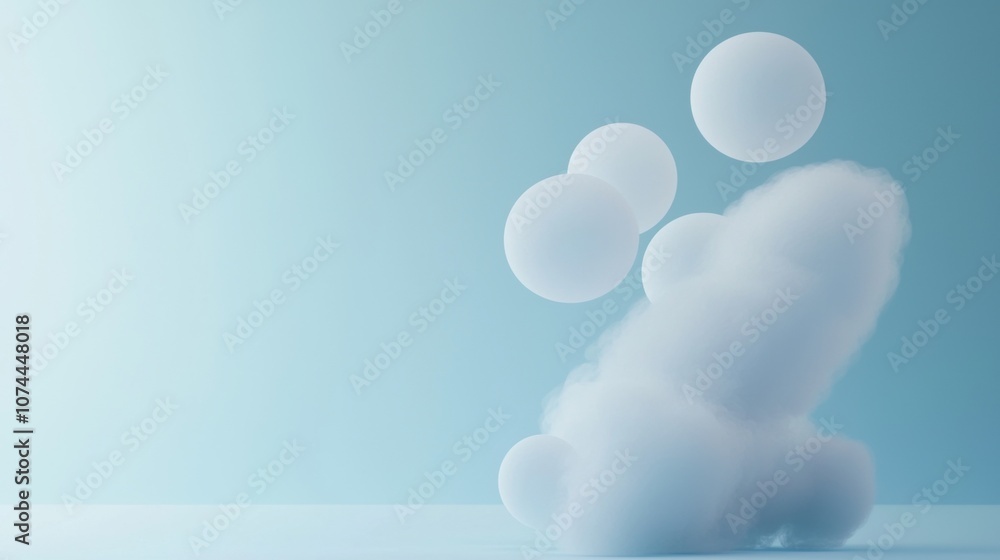Poster a blue background with white clouds and a white object in the middle