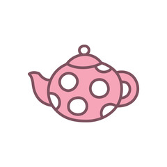 Cute teapot icon. Hand drawn illustration of a red ceramic teapot for brewing tea isolated on a white background. Vector 10 EPS.