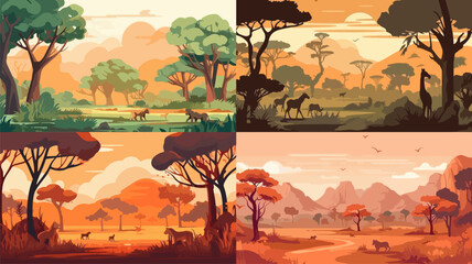 SAVANNA ANIMAL LANDSCAPE ILLUSTRATION