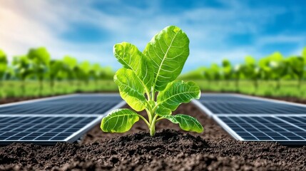 Fototapeta premium Eco-Friendly Greenhouse with Zero-Emission Goals, Sustainable Agriculture Concept in Background
