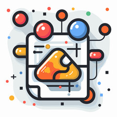 Colorful vector illustration in flat linear style with icons of food, cooking and kitchen utensils.