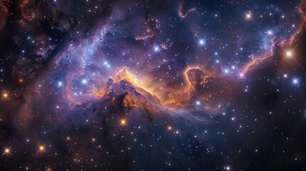 Obraz premium Captivating Cosmic Nebula in Deep Space: A Stunning Display of Interstellar Clouds, Bright Stars, and Ethereal Glow of the Universe Captured in High Detail