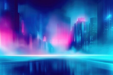 Futuristic minimalistic cityscape design with neon lights for urban posters