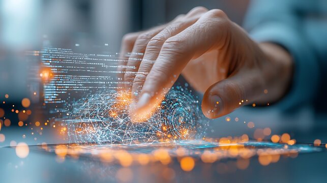The programmers hand hovers over the holographic command interface, deftly adjusting parameters to fine tune the AI generative model