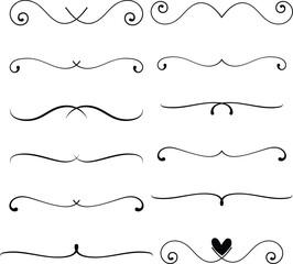 Text divider set, line minimal separators, elegant doodle borders, decorative elements