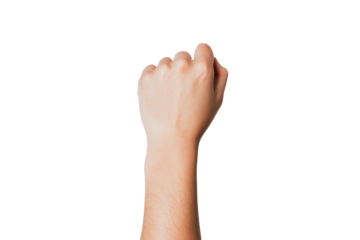 Raised fist, symbolizing strength and solidarity, white isolate background