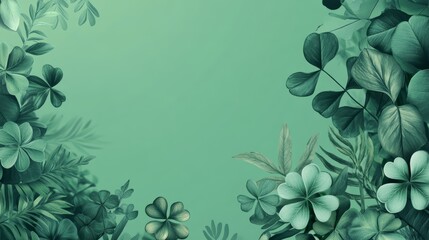 Green floral clover shamrock leaf on green nature background with copy space for text. Vector illustration for print, announcement, or presentation.