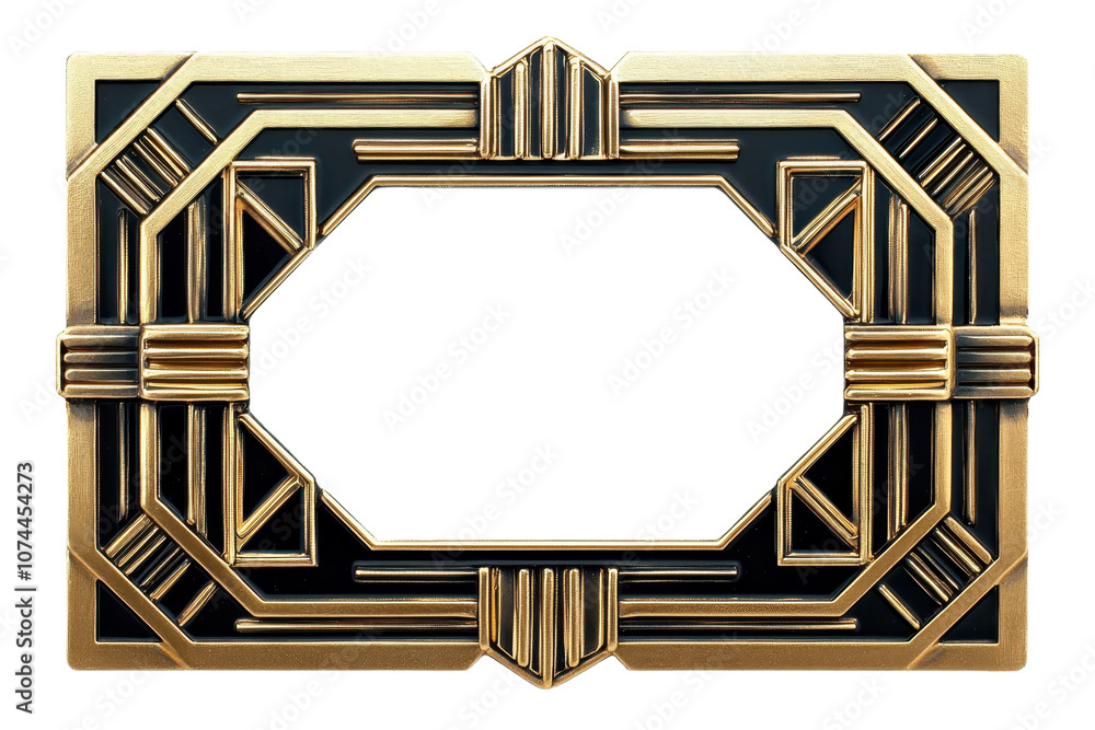 Poster a decorative golden art deco frame featuring geometric patterns and bold lines, creating a stylish a