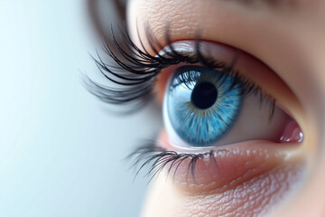 Fototapeta premium Close-up of person's eye scene, eye-vibrant-blue and skin-smooth