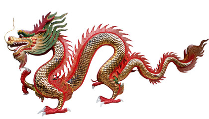 Obraz premium A vibrant, artistic representation of a mythical dragon with colorful scales and features. transparent background