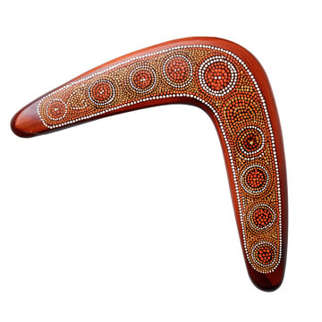 A beautifully designed boomerang showcasing traditional indigenous patterns. transparent background