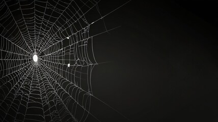 Detailed spider web glittering against a dark background showing intricate patterns and a sense of mystery, perfect for Halloween or spooky themes