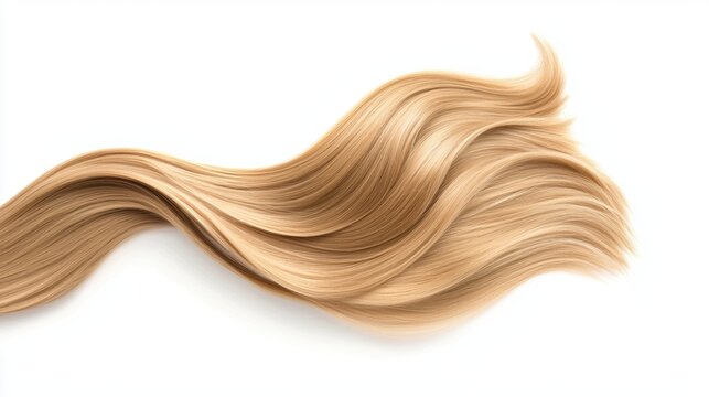 A long, curly blonde hair is shown on a white background
