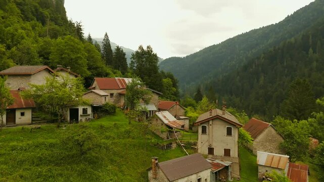 This drone captures the charm of a small town nestled in the Dolomites.