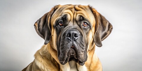 Fototapeta premium Captivating Portrait of an English Mastiff Isolated on White Background, Showcasing the Strength and Gentle Nature of this Large Mammal Dog Breed in a Studio Setting