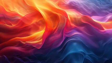 Abstract flowing waves in vibrant colors of orange, red, purple, and blue, creating a sense of movement and energy in a dynamic visual design