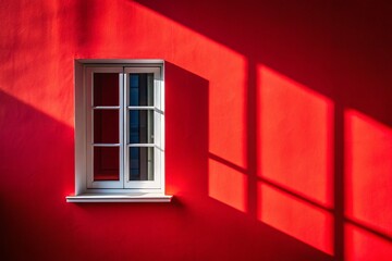 Captivating Silhouette of a White Window Framed by a Vibrant Red Wall, Evoking Contrast and Depth in Artistic Interior Photography