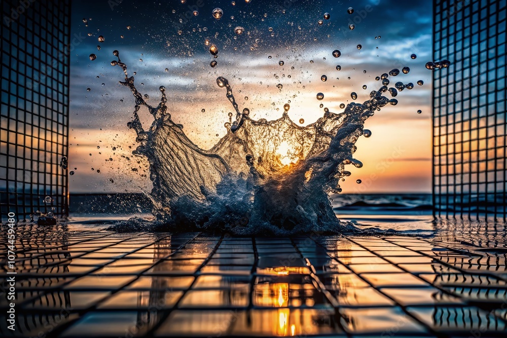 Aufkleber captivating silhouette of water splashing against a grid background, creating dynamic patterns and t