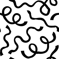 Seamless abstract pattern with squiggles and scribbles. Weaved curved lines. Chaotic ink scribbles decorative texture. Messy doodles, wavy and curly lines.