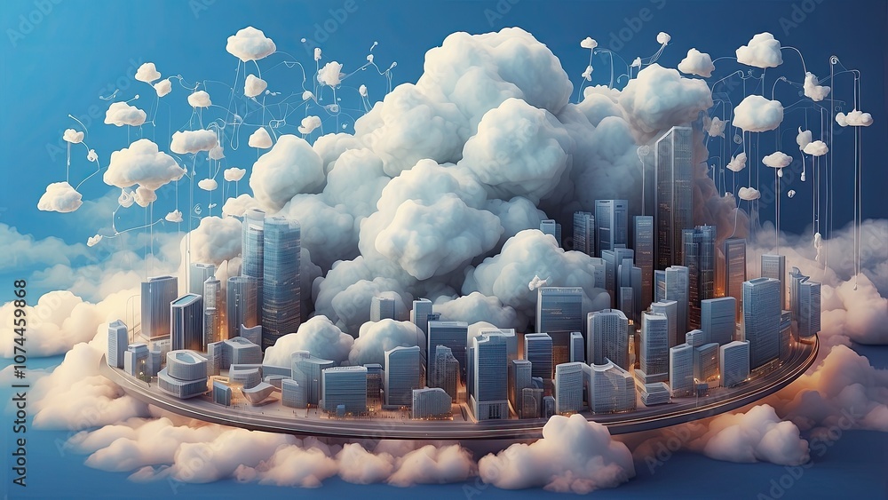 Poster an illustration that highlights the importance of cloud computing technologies in contemporary inter