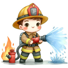 Cute Firefighter Clipart, Watercolor Firetruck Clipart, Helmet, Dalmatian, Extinguisher, Hydrant, Station for Scrapbooking, Card Making
