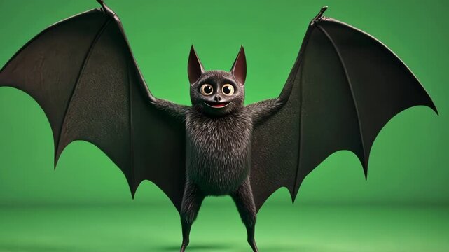 Cheerful Cartoon Bat on Green Background