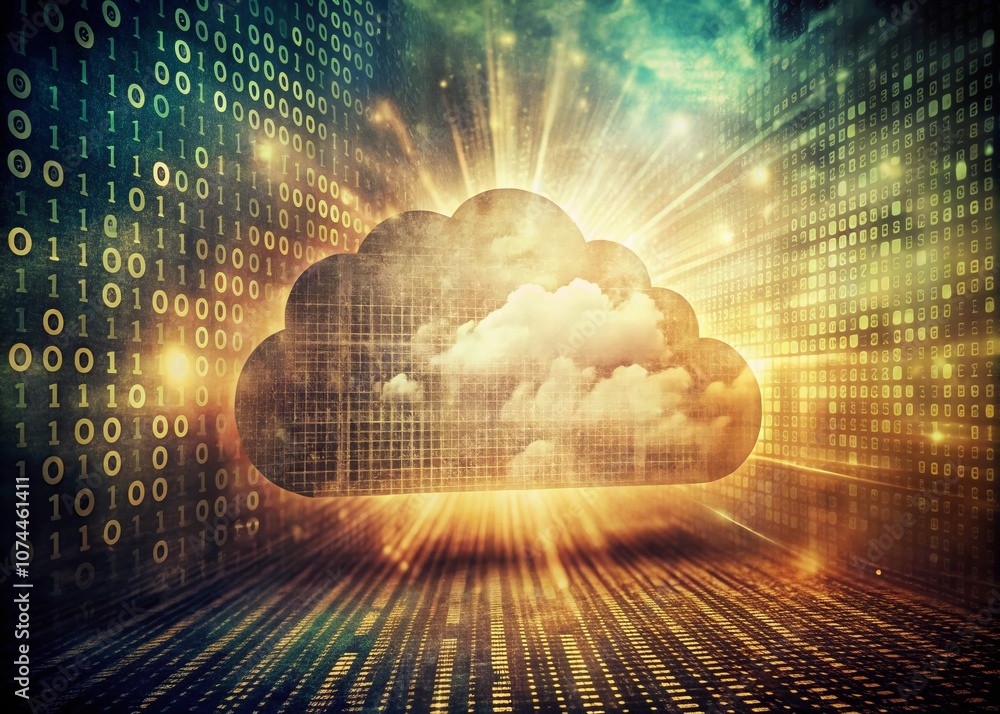 Poster captivating vintage style photo of digital cloud with binary pattern, symbolizing technology and dat