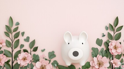 Growth and Savings Concept with Piggy Bank and Flowers