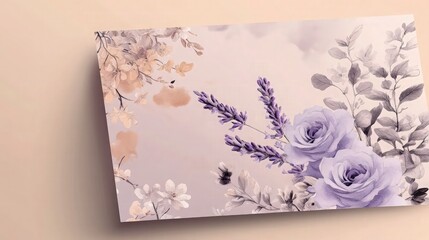 A luxurious brochure template featuring lavender and rose-colored floral motifs against a muted pastel backdrop.