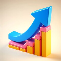 Colorful 3D Bar Graph with Upward Arrow Symbolizing Success. generator AI