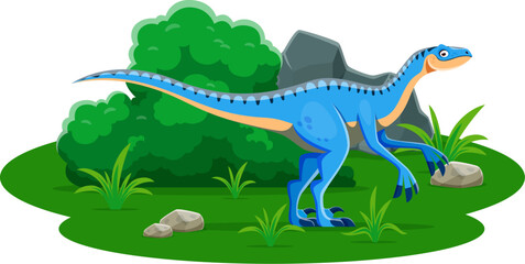 Eoraptor prehistoric dinosaur cartoon character. Isolated vector carnivore dino lived in the Lower Triassic period. Ancient extinct wildlife bipedal reptile with long tail. Paleontology epoch creature