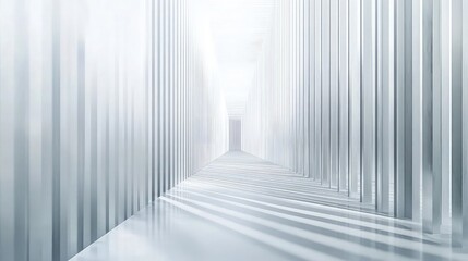 A minimalist abstract painting with straight vertical and horizontal lines, hinting at the structure of a skyscraper. The colors are monochromatic with shades of white and silver.