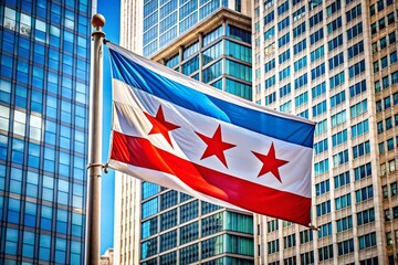Chicago Flag Design Featuring Stars and Stripes on a Clean White Background, Perfect for Representing the City&rsquo;s Identity and Heritage in Architectural Photography