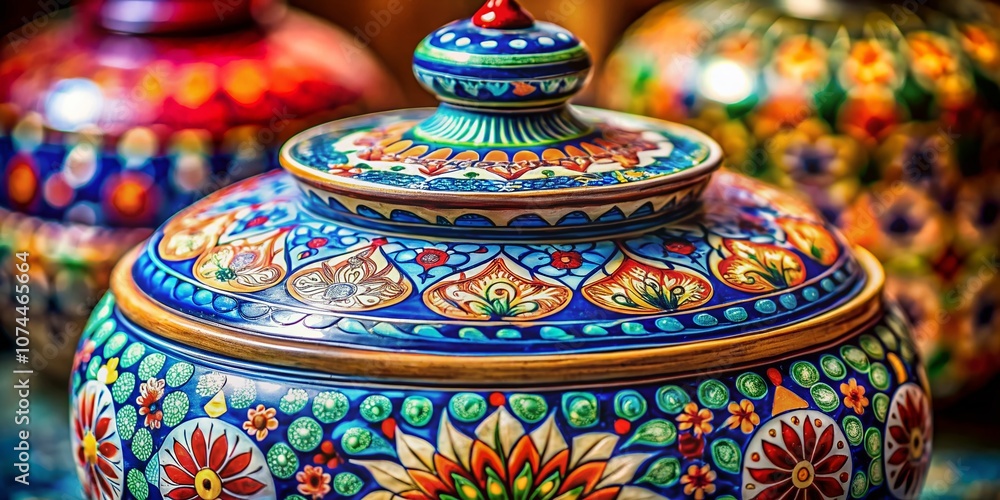 Aufkleber close-up macro photography of an exquisite ceramic container with a lid showcasing intricate pattern