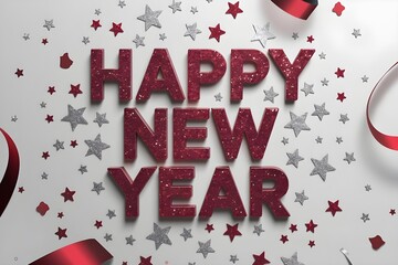 Happy New Year 2025 made of sparkles firework at night background