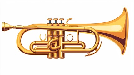 Obraz premium illustration of a brass cornet illustrated from the front, set against a white background for graphic applications.