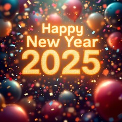 Happy New Year 2025 made of sparkles firework at night background