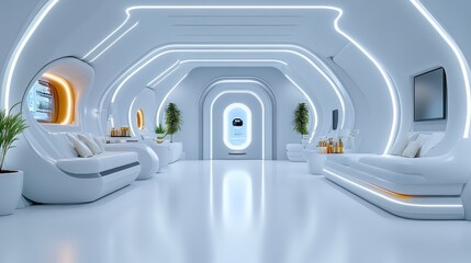 Futuristic White Interior Design Modern Space Lounge