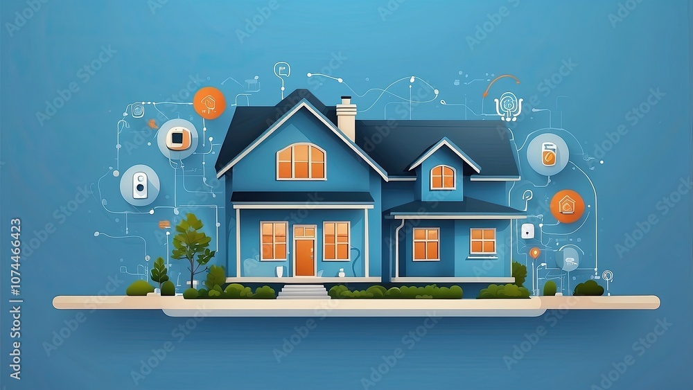 Aufkleber a blue background with a smart home emblem on it denotes wireless technology. a flat-style vector il