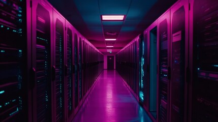 Server Room with Neon Lights